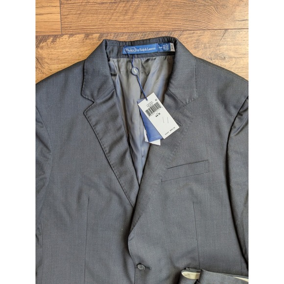 NWT Polo Ralph Lauren Men Charcoal Wool Suit Blazer 44R Pants 34W Unemmed - Picture 2 of 16